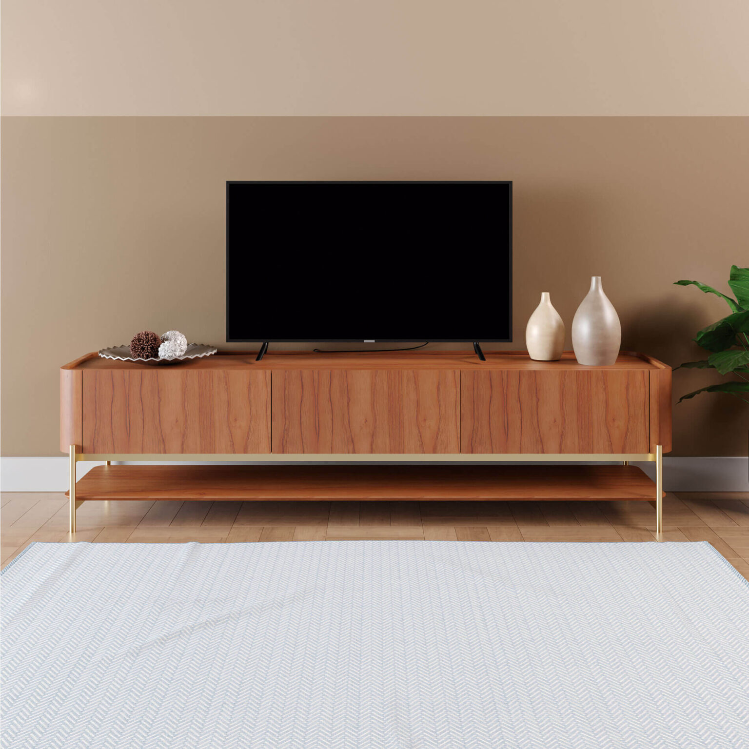 Rack Bold Curvado Lâmina de Madeira Aprimore Móveis e Decoração