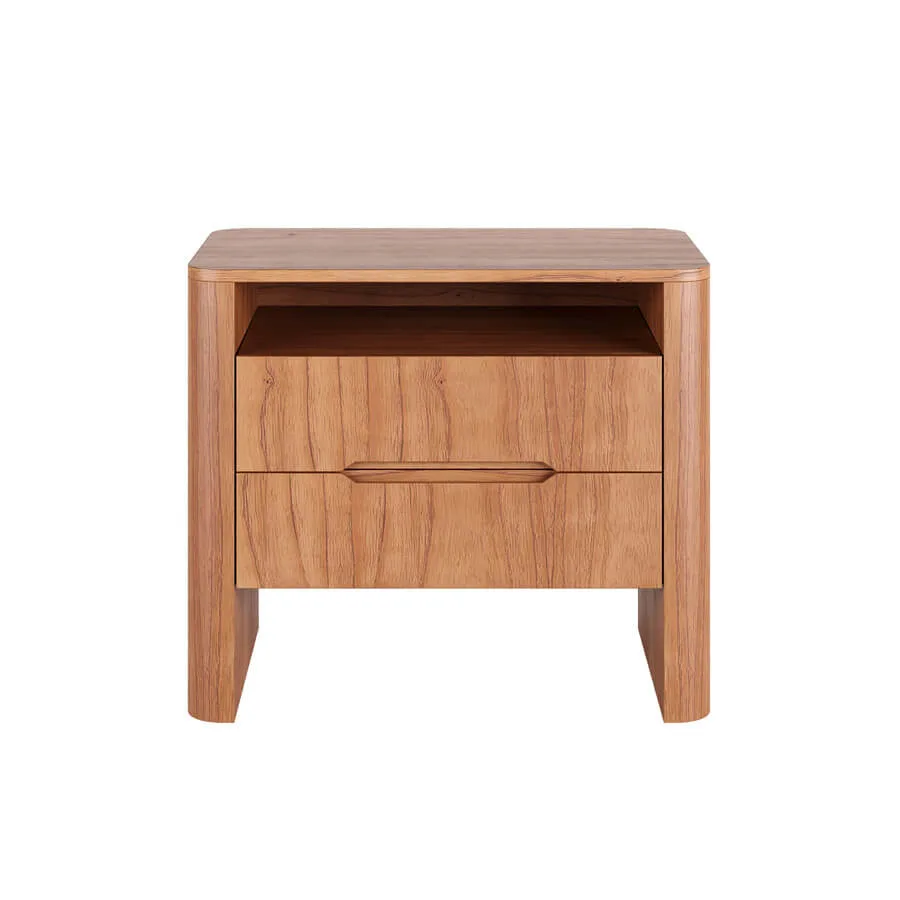 Mesa de Cabeceira Flow com Nicho - Lâmina de madeira Carvalho Natural