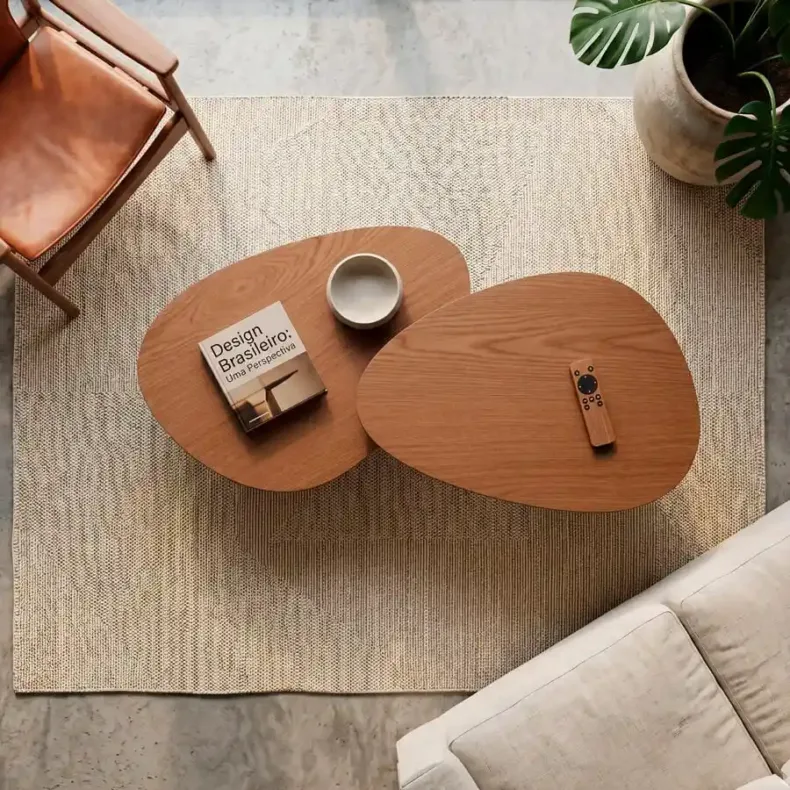 Mesa de Centro Orgânica – Lâmina de Madeira Carvalho Natural