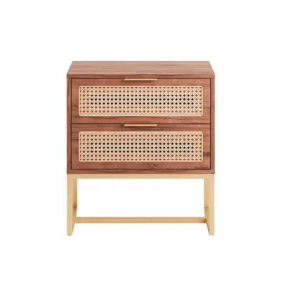 Mesa de Cabeceira Sevilha 2 gavetas - Castanho e Dourado