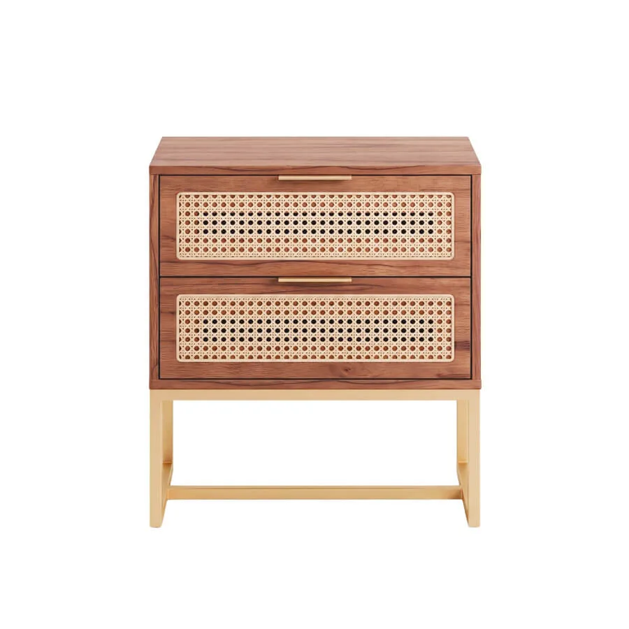 Mesa de Cabeceira Sevilha 2 gavetas - Castanho e Dourado