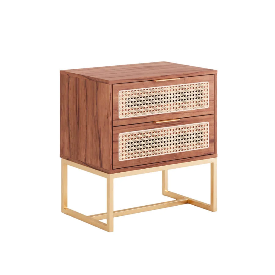 Mesa de Cabeceira Sevilha 2 gavetas - Castanho e Dourado - Imagem 3