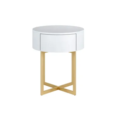 Mesa de Cabeceira Luna Redonda - Branco e Dourado