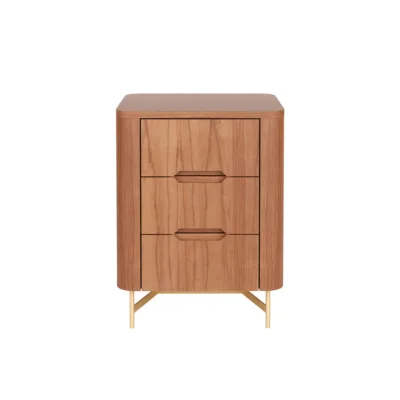 Mesa de Cabeceira Flow 45cm 3 gavetas  - Castanho e Champanhe