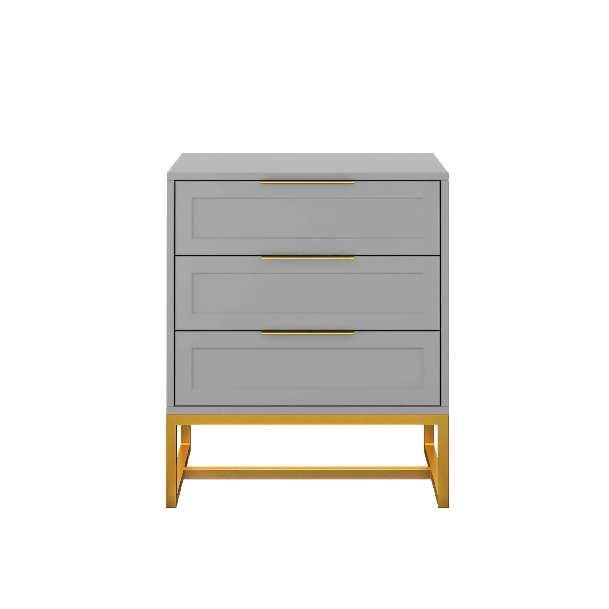 Mesa de Cabeceira Classic 3 Gavetas 60cm - Cinza Azulado e Dourado
