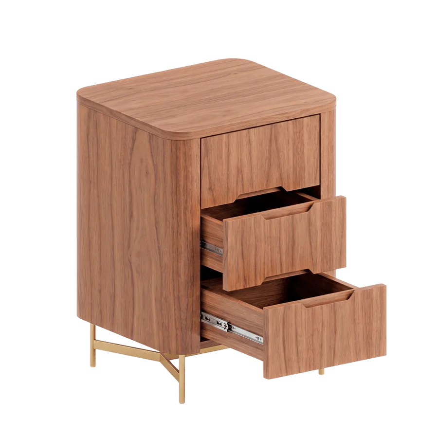 Mesa de Cabeceira Flow 3 gavetas – Lâmina de Carvalho Natural