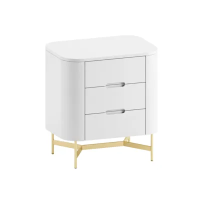 Mesa de Cabeceira Flow 55cm 3 gavetas - Branco e Dourado