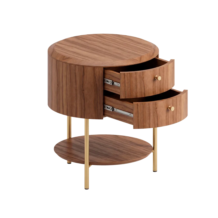 Mesa de Cabeceira Redonda Seiva – Lâmina de Carvalho Natural