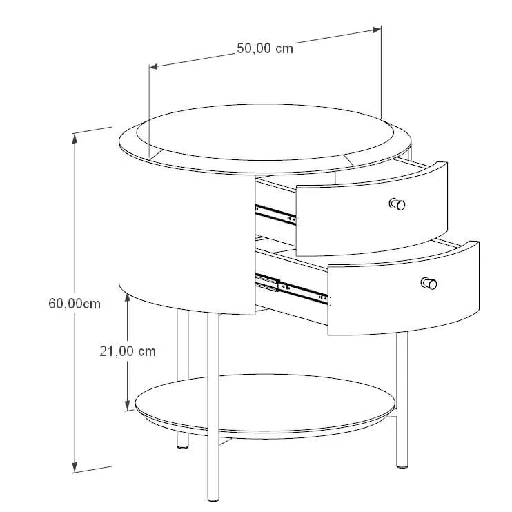 Mesa de Cabeceira Redonda Seiva – Lâmina de Carvalho Natural