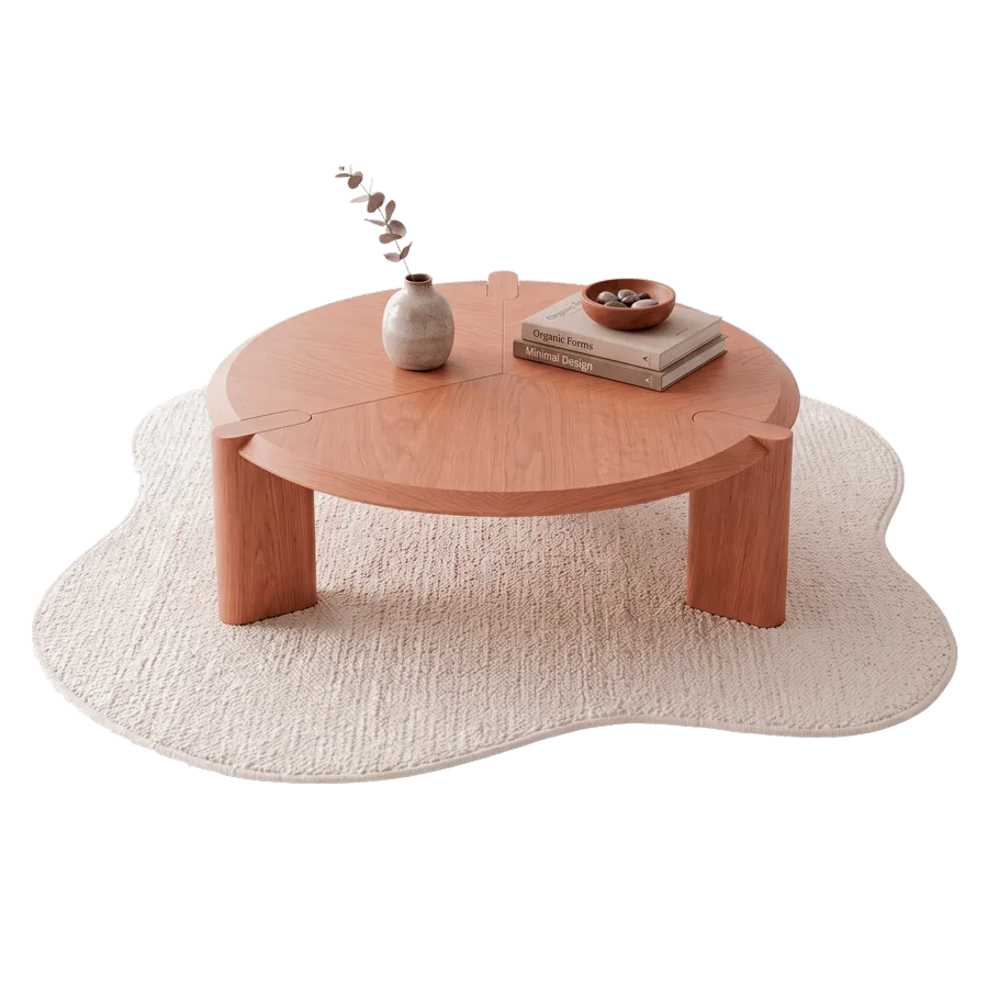 Mesa de Centro Redonda Baobá – Lâmina de Madeira Carvalho Natural