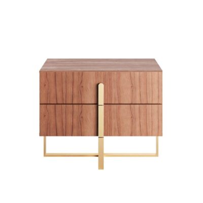 Mesa de Cabeceira Aurora 2 gavetas 70cm - Castanho - Dourado