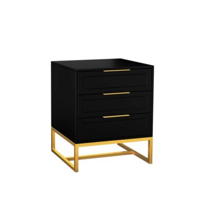 Mesa de Cabeceira Classic 3 gavetas 45cm - Preto - Dourado