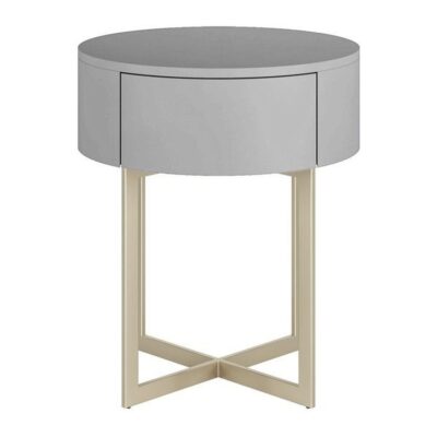 Mesa de Cabeceira Luna Redonda 1 gaveta - Cinza Azulado - Champanhe