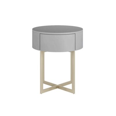 Mesa de Cabeceira Luna Redonda 1 gaveta - Cinza Azulado - Champanhe