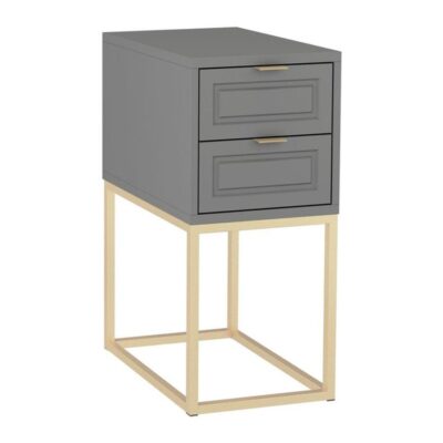Mesa de Cabeceira Nina 2 gavetas 30cm - Cinza Médio - Champanhe