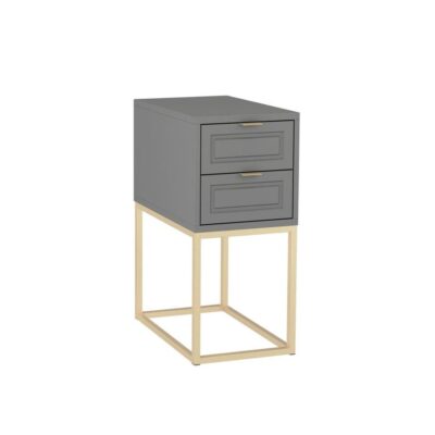 Mesa de Cabeceira Nina 2 gavetas 30cm - Cinza Médio - Champanhe