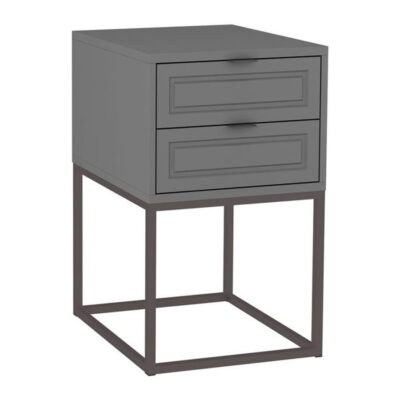 Mesa de Cabeceira Nina 2 gavetas 40cm - Cinza Médio - Cinza Grafite Metalizado