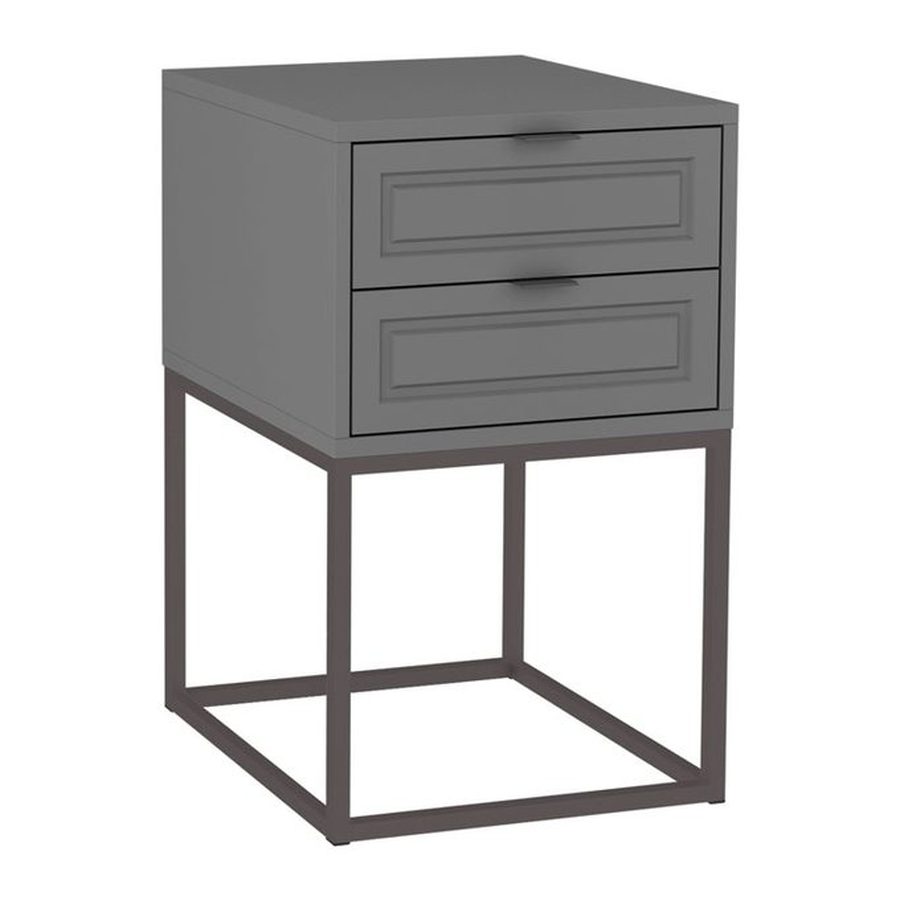 Mesa de Cabeceira Nina 2 gavetas 40cm - Cinza Médio - Cinza Grafite Metalizado