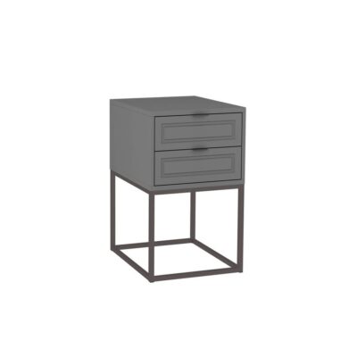 Mesa de Cabeceira Nina 2 gavetas 40cm - Cinza Médio - Cinza Grafite Metalizado
