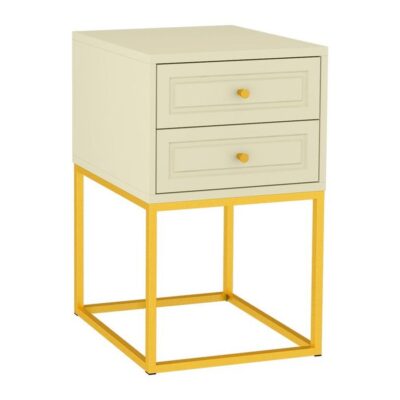 Mesa de Cabeceira Nina 2 gavetas 40cm - Frapê - Dourado