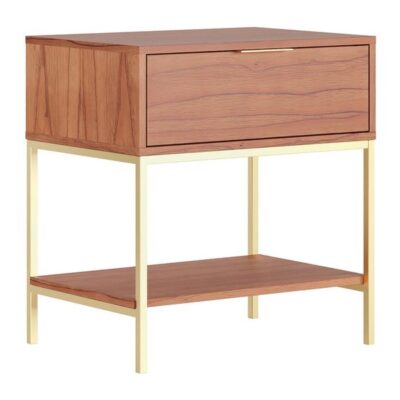 Mesa de Cabeceira Slim 1 gaveta - Castanho - Dourado