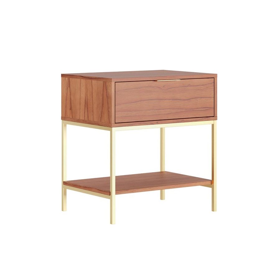 Mesa de Cabeceira Slim 1 gaveta - Castanho - Dourado