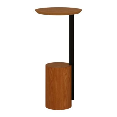 Mesa Lateral Redonda Sevilha 63cm - Castanho - Cinza Grafite Metalizado