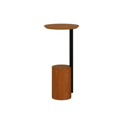 Mesa Lateral Redonda Sevilha 63cm - Castanho - Cinza Grafite Metalizado